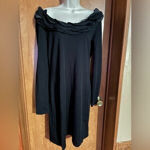 Ann Taylor Black Long Sleeve Dress Ruffle Accents Size Medium